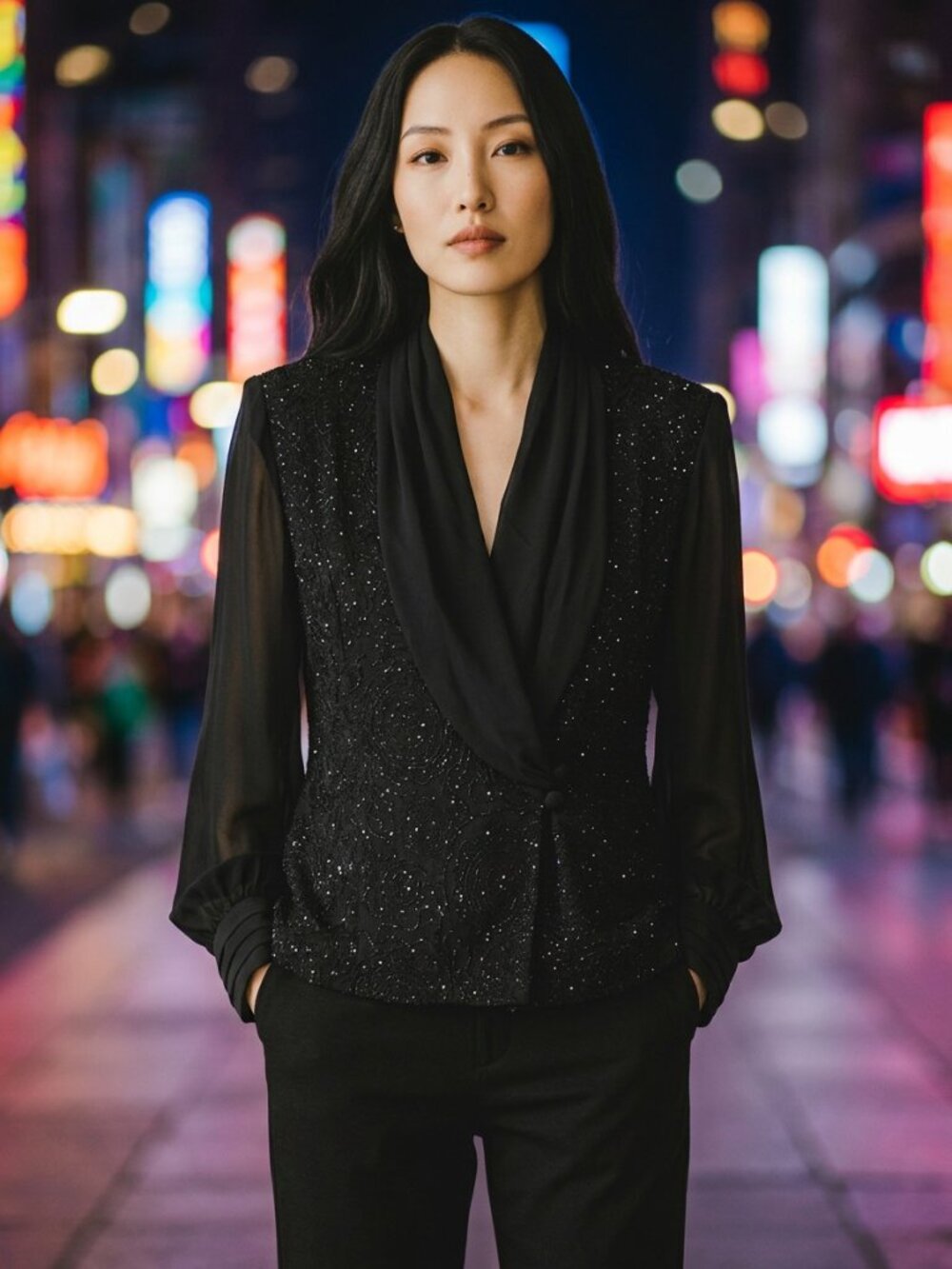 Alex Evenings Black Blouse